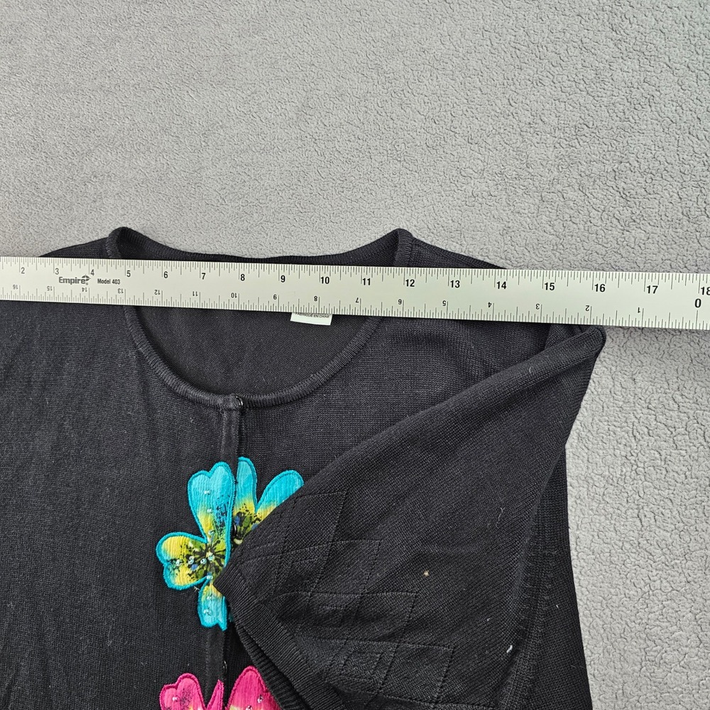 Alfred Dunner Knit Cardigan Women XL Black Floral Beaded Short Sleeve Snap Front - Picture 5 of 10